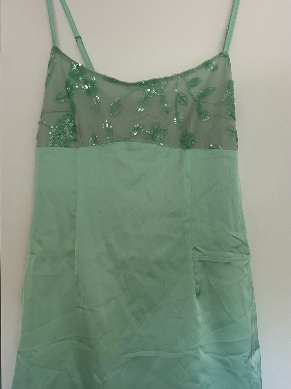 Embellished Mini Slip Dress in Mint Green - Picture 4 of 5